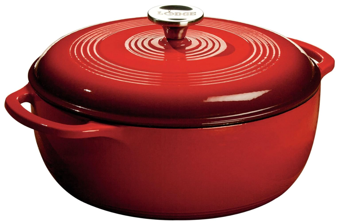 Lodge Essential Enamel Cast Iron Dutch Oven  Perfect for Bread Baking, Braising, Marinating & Slow Cooking  Features MoistureSealing Lid & Dual Handles  Kitchen Essentials  6 Quarts  Island Spice Red