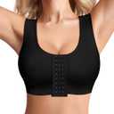 BRABIC Women Front Closure Post Surgery Compression Everyday Bras for Mastectomy Support with Adjustable Straps Wirefree Black(Medium, Black)