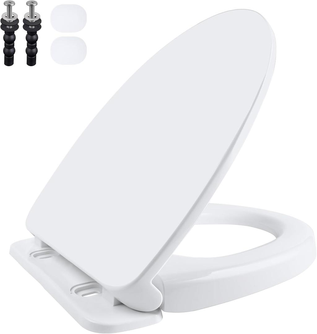 SS124 Toilet Seat Replacement Compatible with TOTO, Elongated Soft Close Toilet Seat for SS124, Transitional Slow-close & Heavy Duty, with Universal Toilet Bolts and Nuts, Cotton White