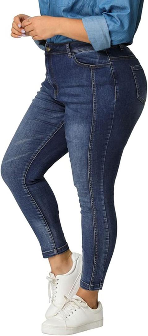Agnes Orinda Women's Plus Size Stretch Mid Rise Washed Skinny Jeans 1X Blue
