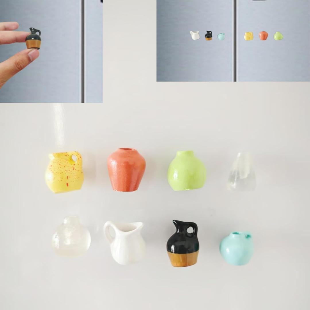 Cute Mini Ceramic Vase Magnets for Fridge, Mini Magnet Vases for Flowers, Tiny 3D Plant Vase for Fridge, Kitchen, Locker, Office Decoration(8PCS, Without Plants)