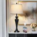 30 Inch Black Table Lamp Single, 3-Way Dimmable Touch Control Living Room Lamps with USB A+C Ports and AC Outlet, Tall Bedside Lamps for Nightstand, Modern Metal Bedroom Lamp, Bulb Included