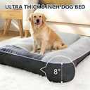 Orthopedic Rectangle Dog Bed for XL Dogs Up to 110lbs, Soft Fluffy Warm Extra Thick Pet Sofa Bed, Ergonomic Curved Crate Pad with Pillow & Non-Slip Bottom(Grey,47" L x 37" W x 8" Th)