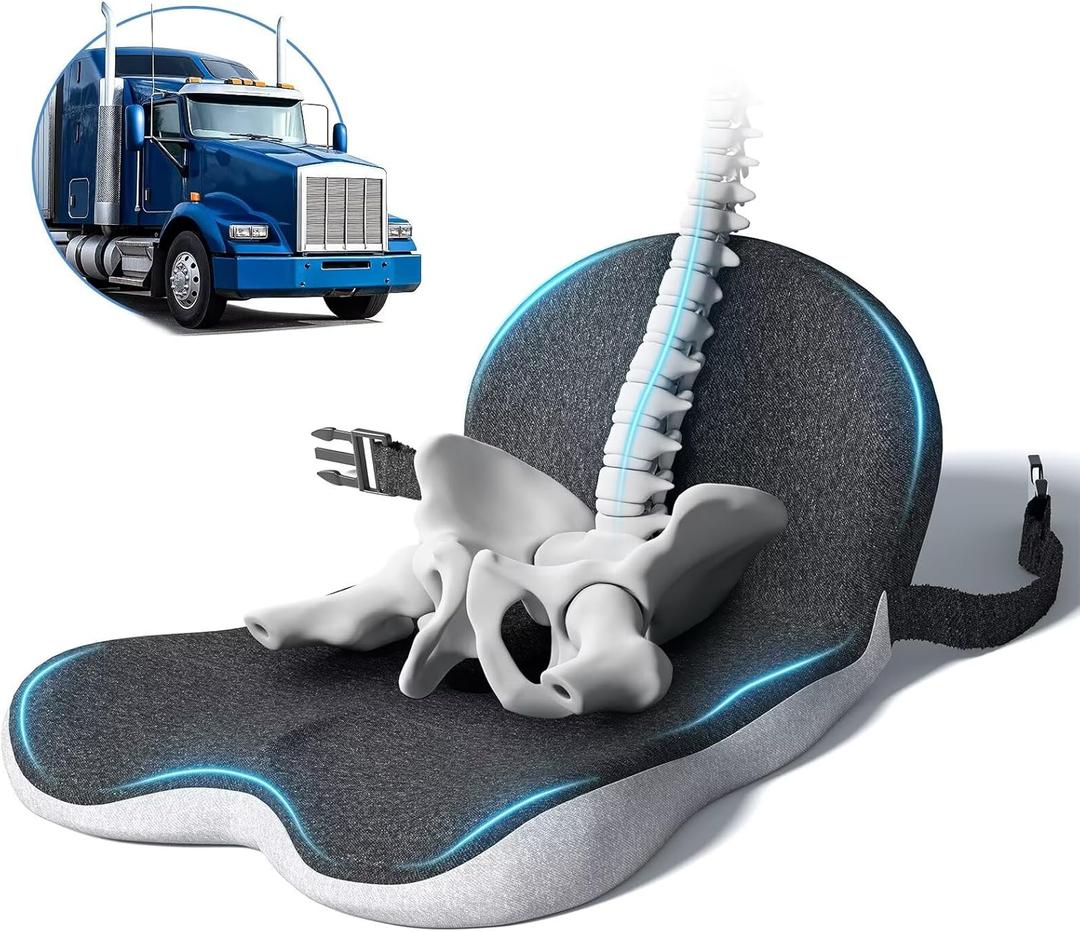 Car Seat Cushion - Memory Foam L-Shaped with Lumbar Support & Anti-Slip Design for Long Driving Comfort (Medium size, Dark/Light Gray)