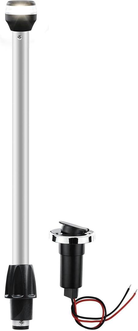 24 Inches Boat Light Pole,Boat Stern Light Waterproof 12V White Anchor light LED Navigation Rear Lights for Pontoon,Yacht(24” Plug-in Base)