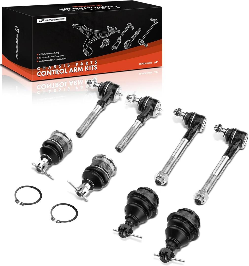 A-Premium Set of 8, Upper Lower Ball Joint, Inner Outer Tie Rod End, Compatible with Ford F-150 97-03, F-150 Heritage 04, F-250 97-99, Expedition 97-02, Lincoln Navigator 98-02, Blackwood 02, RWD