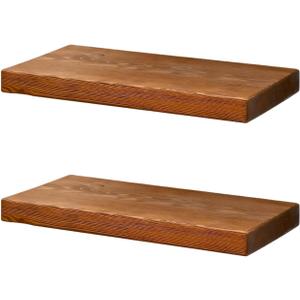 WELLAND Rustic Pine Floating Wall Shelves, (Set of 2, 16 inch)