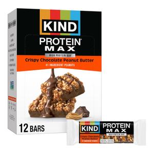 KIND Protein MAX Crispy Chocolate Peanut Butter Snack Bars, 20g of Protein, Keto Friendly, 1g of Sugar Per Bar, Gluten Free, 12 Count Box, EXP MAY232026