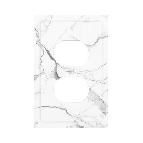 JOOJIAO Outlet Covers Abstract Luxury White Gray Marble Decorative 1 Gang Duplex Light Switch Cover Plate Single Electrical Receptacle Wall Plate Plug Switchplate Faceplate for Bedroom Decor