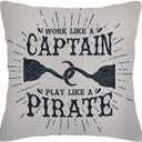 Throw Pillow Covers Funny Pirates Work Like Captain Play Pirate Boat Pillow Case 18x18 Inch Cushion Cover for Home Party (Hus-092)