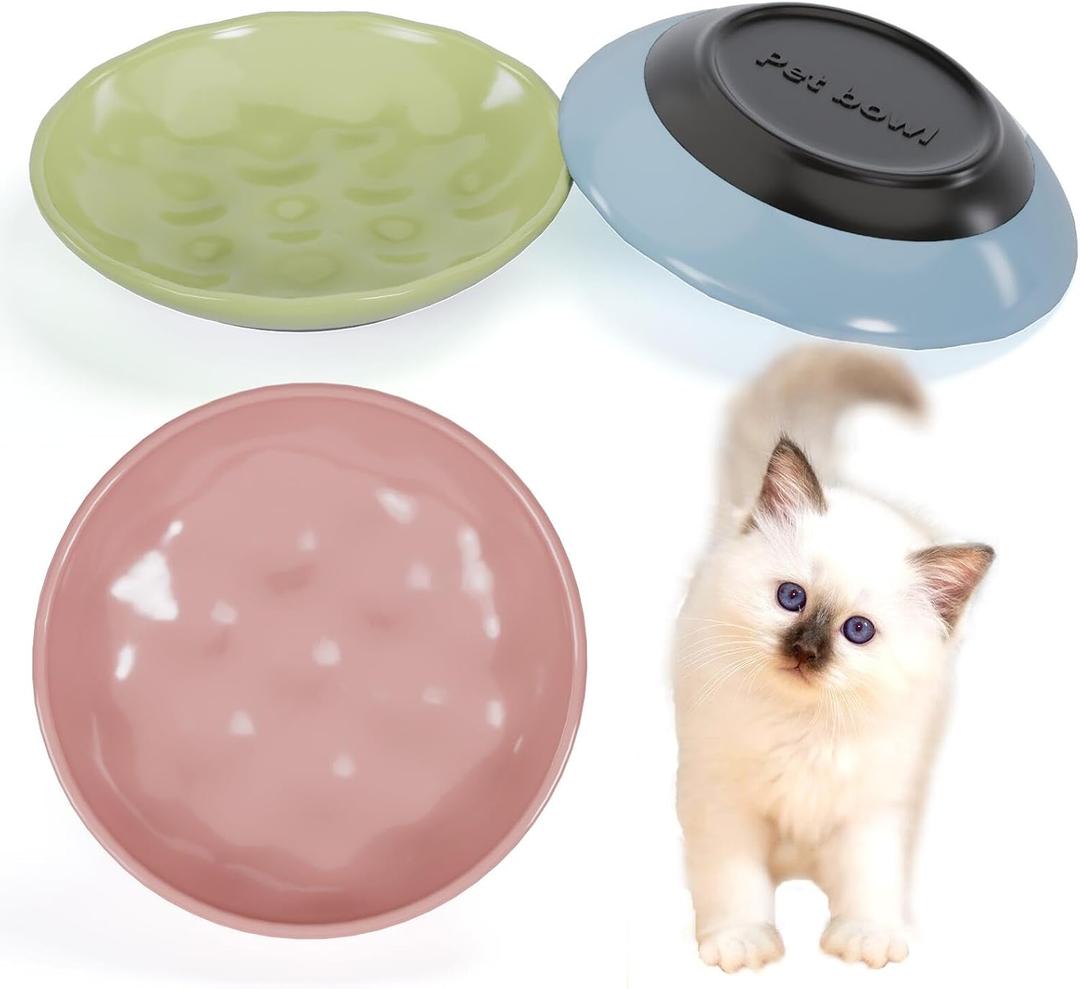 Cuencos para gatos, cuenco de cermica para gatos de interior, platos de cermica poco profundos para comida y agua, con base de silicona antideslizante, lindos platos para gatitos para alimentar a
