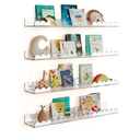 G&W Gruwald 4 Pack Clear 23 Inches Acrylic Book Shelf for Kids Room, Floating Kids Book Shelves for Wall, Nursery Book Shelves, Magazine Rack, Picture Ledge (Clear, 23)