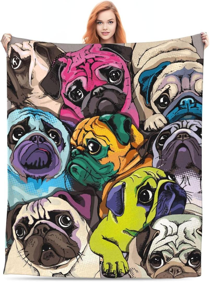 Blanket for Pug Lovers Cute Pug Dog Throw Blanket Gifts Soft Cozy Flannel Fleece Blanket for Couch Beds Office Bedroom Christmas, Birthday Gifts (Pug Dog, 50x40 inches)