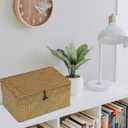 Wicker Storage Basket with Lid, Natural Seagrass Woven Shelf Basket for Storage, Rectangular Decorative Storage Bins Boxes Home Organizer Decor (Natural, Medium)