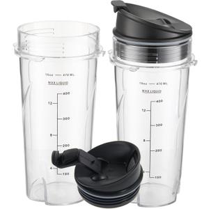 Ninja Blender cups 16oz with To-Go Lids, Blender 16oz Cups Replacement Parts Compatible with Ninja QB3001SS BL660 BL770 BL780 BL740 BL810 Nutri Ninja Series Blender Cup