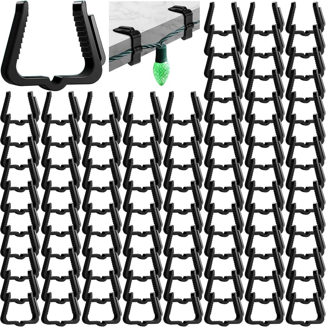 Marsui 200 Pcs Christmas Light Clips Small Outdoor Roof Gutters and Shingles Hooks 1 5/8 Inch Fascia Boards Hanger Plastic Holiday String Light Clips for Xmas Outside Decoration Fence Eave (Black)