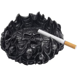 Decorative Skulls and Crossbones in Flames Ashtray for Spooky Skeleton Halloween Decorations or Medieval Art Figurines & Gothic Home Decor As Scary Fantasy Gifts