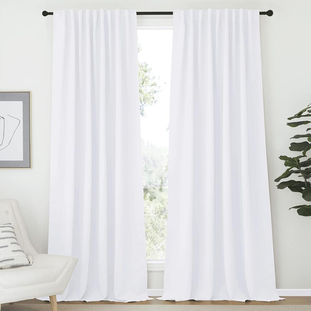 NICETOWN Living Room Curtain Drapes - (White Color) W70 x L108, Set of 2, Window Treatment Drapery Panels