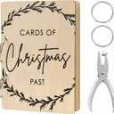 Christmas Greeting Card Holder, Wooden Keepsake Album, Holiday Card Organizer, Festive Photo Keeper & Memory Collection for Christmas, Birthday Cards (Elegant Wreath)