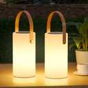 2-Pack Solar Table Lamp Outdoor Water-Resistant LED Portable Solar Lantern Warm RGB Rechargeable Cordless Lights for Patio Deck Camping