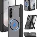 Miimall Magnetic for Galaxy Z Fold 7 Case with Magsafe Screen Protector, [Built-in Invisible Kickstand & Hinge Protection] Translucent Matte Shockproof Grip Magnet Phone Case for Fold 7 Cover, Black