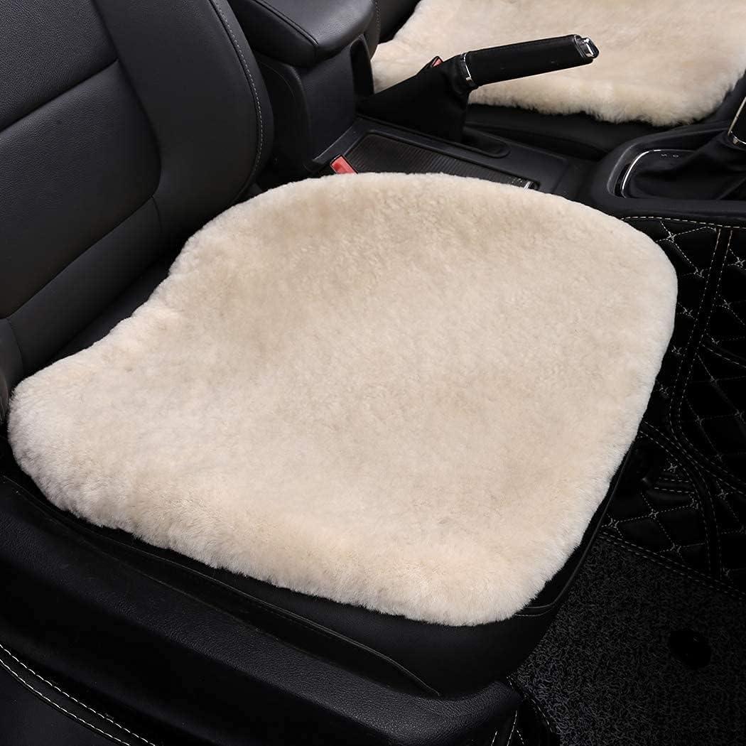 OGLAND Fluffy Genuine Sheepskin Car Seat Cover for Auto Fuzzy Interior Accessories Cushion with Soft Wool Natural Fur Non-Slip (Pearl, Front20*20Inch)