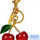 Cherry Bag Charm Purse Charms Keychain- Car Cherry Accessories Women Birthday Christmas Women Mothers Day Gifts (Green Leaves)