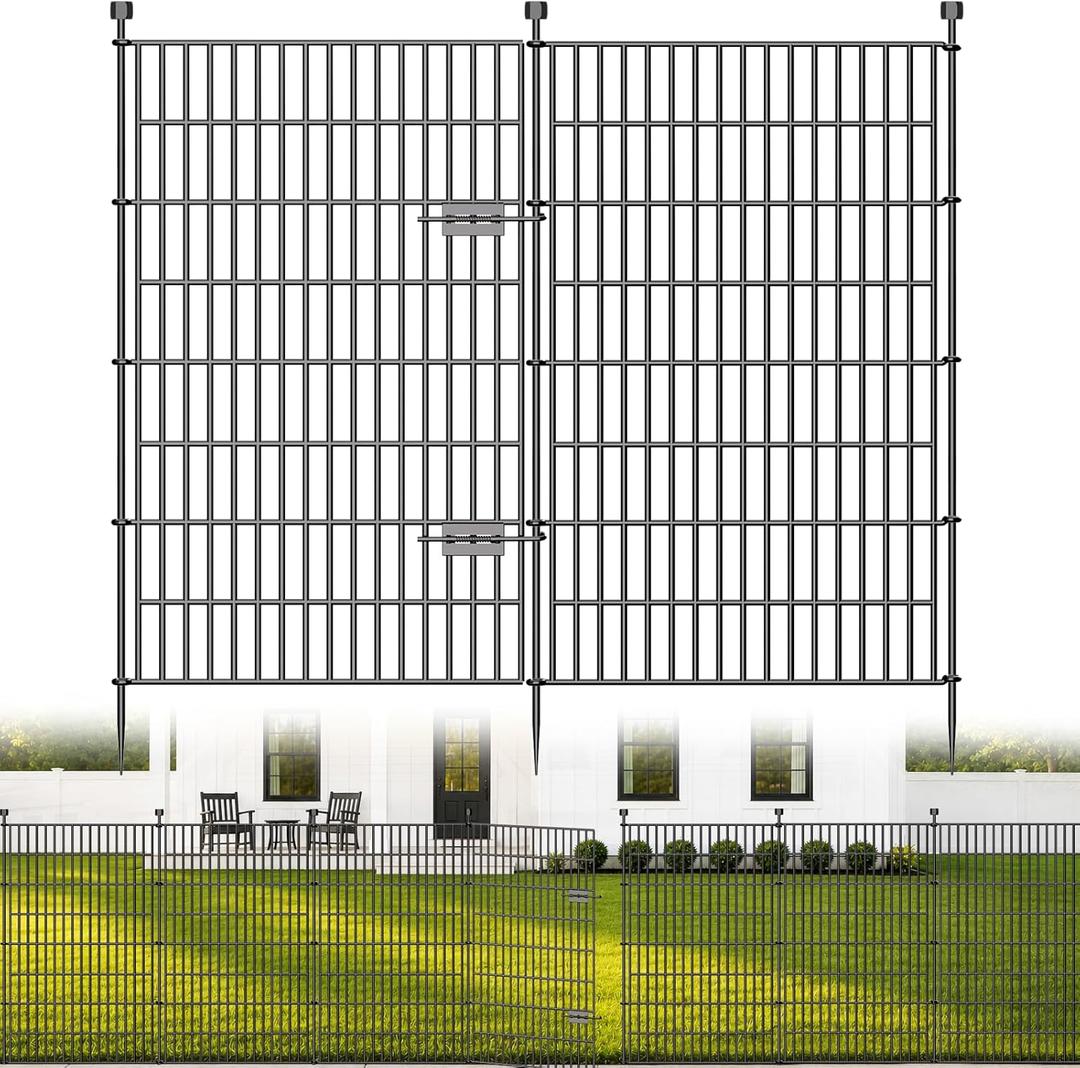 No-Dig Decorative Outdoor Garden Fence for Yard, Animal Barrier Fencing for Dog | Rustproof Metal Temporary Fence for Patio, Pet and Flower Bed | 48in (H) x 11.8ft(L), 5 Panels with Gate