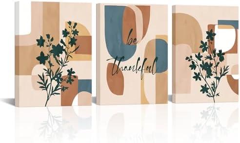SkenoArt Abstract Geometric Flower Wall Art Bohemian Neutral Floral Wall Decor Pictures Minimalist Boho Geometric Wall Decor for Home Living Room Bedroom (Beige)