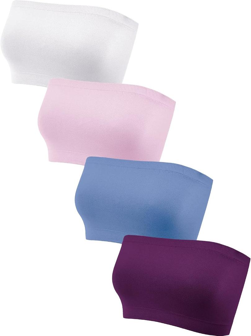 4 Pieces Strapless Bandeau Bra, Seamless Bralettes Stretchy Non Padded Bandeau Tube Top Bra for Women (M)