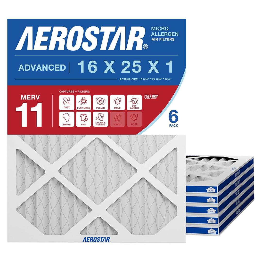 Aerostar Air Filter MERV 11 AC Filter, HVAC, Furnace Filter, 6 Pack | ACTUAL SIZE 20x20  AC Filter, Furnace Filter, Dust, Pet Dander, Smoke & Allergies MERV 11 (MPR 1200 / FPR 7)