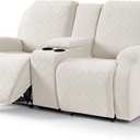 VANSOFY Recliner Loveseat Cover with Middle Console Stretch Reclining Sofa Slipcover for 2 Seat Jacquard Reclining Couch Sofa Covers Furniture Protector with Elastic Straps Bottom (Off White)