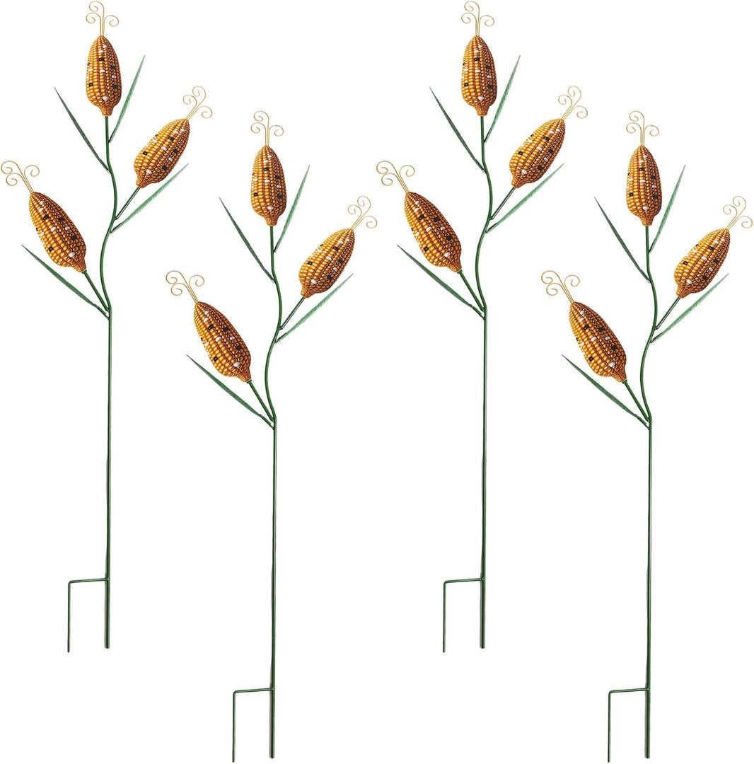 Geelin 6 Pcs 47 Inches Wonderland Metal Corn Stalk Emerald Garden Stake Yard Decorative Outdoor Autumn Harvest Decoration Emerald Garden Stake Yard Lawn Fall for Outdoor Art