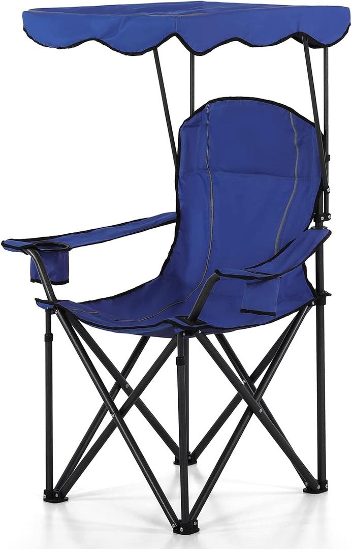 ALPHA CAMP Oversized Camping Chair with Shade Canopy, Folding Lawn Chairs (Single Pack, Navy Blue)