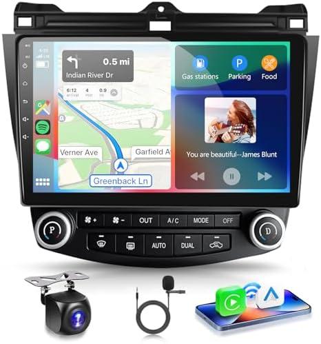 Android 15 Car Stereo for Honda Accord 2003-2007 Radio Wireless Carplay Android Auto 10.1 inch 1080P HD IPS Touch Screen DSP EQ Built-in GPS MirrorLink WiFi Bluetooth FM/RDS AHD Backup Camera Mic
