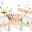 Asweets 7 in 1 Kids Drum Set for Toddlers Wooden Xylophone Musical Instruments Kit Play Set for Toddler Baby Drum Set Montessori Toys Sensory Toys Birthday Gifts for Girls Boys (Moon)