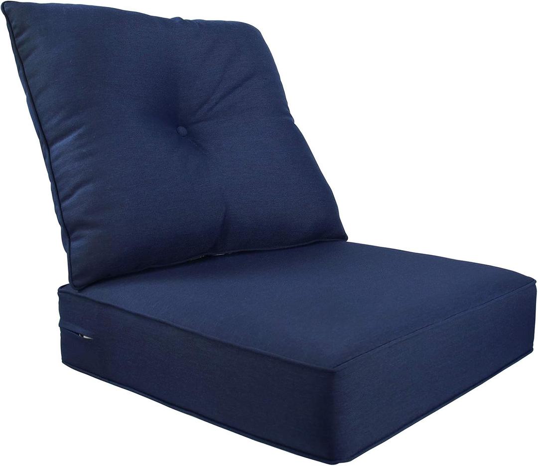 Indoor Outdoor Deep Seat Chair Cushion, Fade Resistant, 24 inches Replacement Foam Seat Cushions, Olefin Navy Blue, 2 Piece Set