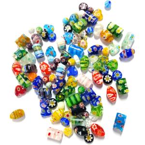 100 Pieces Assorted Glass Beads for Jewelry Making Adults, Large and Small Mixed Shaped Glass Beads Bulk for DIY Necklaces Bracelets, Crafting Supplies Kit