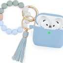 Filoto Compatible with AirPods 4 Case - Soft Silicone Cover with Bracelet Lanyard and Keychain, Shockproof and Scratch-Resistant, Cute Design for AirPods 4th Generation(Gray Blue)