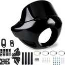 PACEWALKER Motorcycle 9" Tall Fairing Touring Sport Windshield Club Style Kit Blackout 5.75" Headlight Fairing Windshield for Super Glide T-Sport FXDXT, FXR Short Style (Gloss Black)