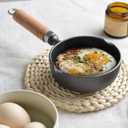 Mini Cast Iron Skillet, 4.3 inch Mini Egg Frying Pan Melting Pot with Double Drip Spouts, Small Frying Pan Oil Heating Pan Milk Butter Warmer Pot with Wood Handle for Indoor Outdoor Cooking