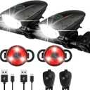 Bike Lights Set with Horn 1400LM USB Rechargeable Bicycle Headlight & Tail Light & Horn Waterproof 3 Lighting Modes Fits Bicycles for Road and Mountain (Black+Black)