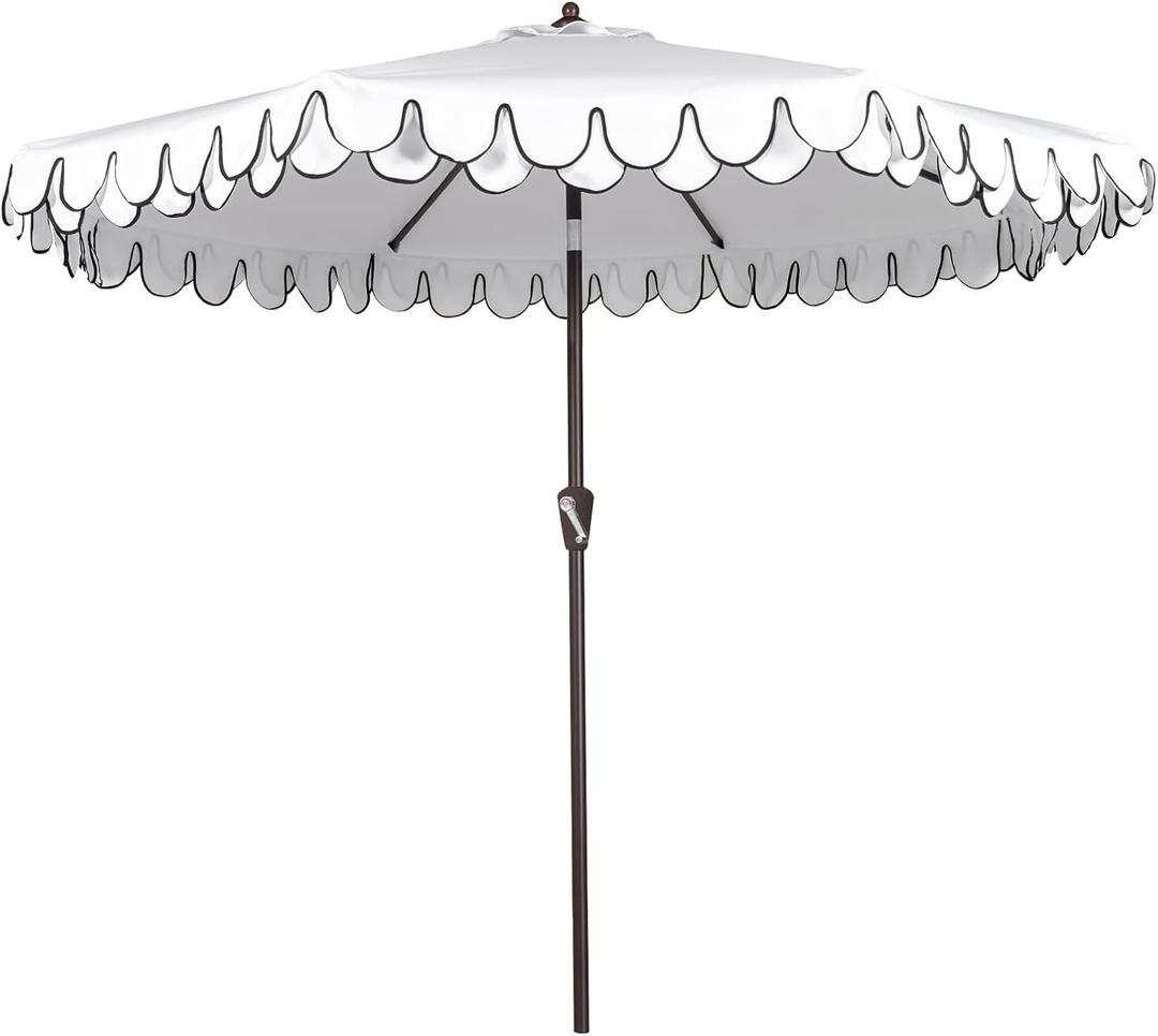 9Ft Elegant Valance Patio Umbrella, Outdoor Umbrellas for Patio with Auto-Tilt and Crank Systerm, Table Umbrella for Outdoors, Poolside,Beach, Backyard