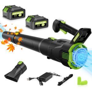 Leaf Blower, 21V Electric Cordless Leaf Blower with 2 x 4.0Ah Batteries and Charger, 3 Speed Mode Blower, Lightweight Leaf Blowers for Blowing Leaves, Patio Cleaning, Lawn Care and Dust (Green)