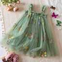 Nileafes Baby Girl Casual Tutu Dress Strap Tulle Flower Butterflies Embroidery Princess Dresses (6-12 Months, Green)