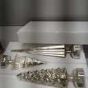 Retisee 3 Pcs Silver Illuminated Mercury Glass Christmas Tree Figurines with LED Lights Tabletop Lighted Xmas Tree Battery Operated Table Centerpiece for Holiday Fireplace Decor Winter Gifts(Elegant)