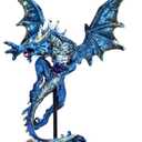 Dragon Statue Collectible Figurines Fantasy Sculpture Decor - 10.5" Tall Dragon Resin Statues for Home Decor for Living Room,Office Bookshelf,Desktop(Blue)