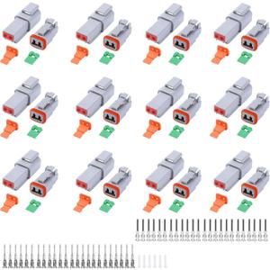 102PCS 2 Pin Way Deutsch DT Gray Connector 12 SetSize 16 Solid Contacts Waterproof Electrical Wire Connector with Seal Plug for Truck, Off-Road Vehicles, Marine, Motorcycle Wiring