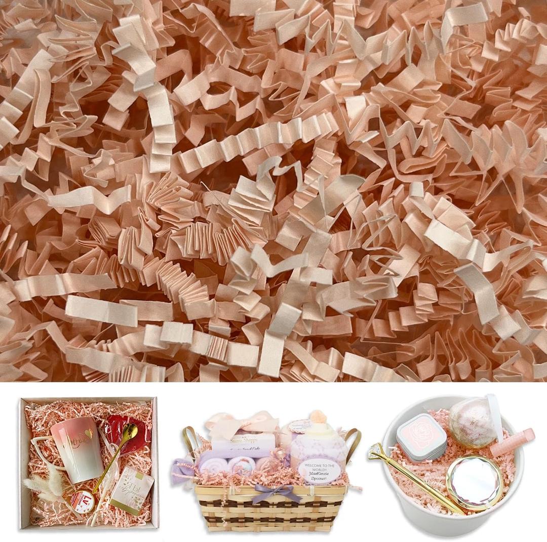 Champagne Crinkle Cut Paper Shred Filler, 2 LB Basket Filler Shredded Paper, Confetti Stuffing for Basket Filling, Halloween, Valentine's Day, Christmas, Birthdays, Gift Wrapping, Stuffer Party Supplies