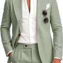 Mens Linen Suit 2pcs Summer Lightweight Suits Casual Linen Blazer Pants Set Slim Fit Suits for Beach Wedding Tuxedo L